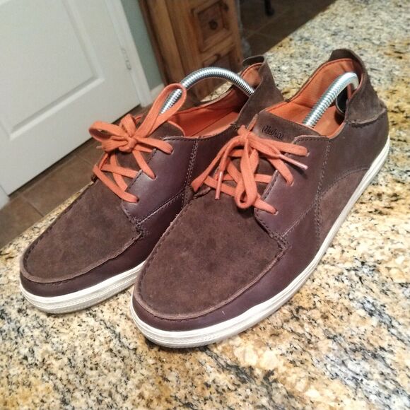 OLUKAI Pahono Lace Up 10216-632U Men's Brown /Orange Leather Sneaker Shoes Sz 10